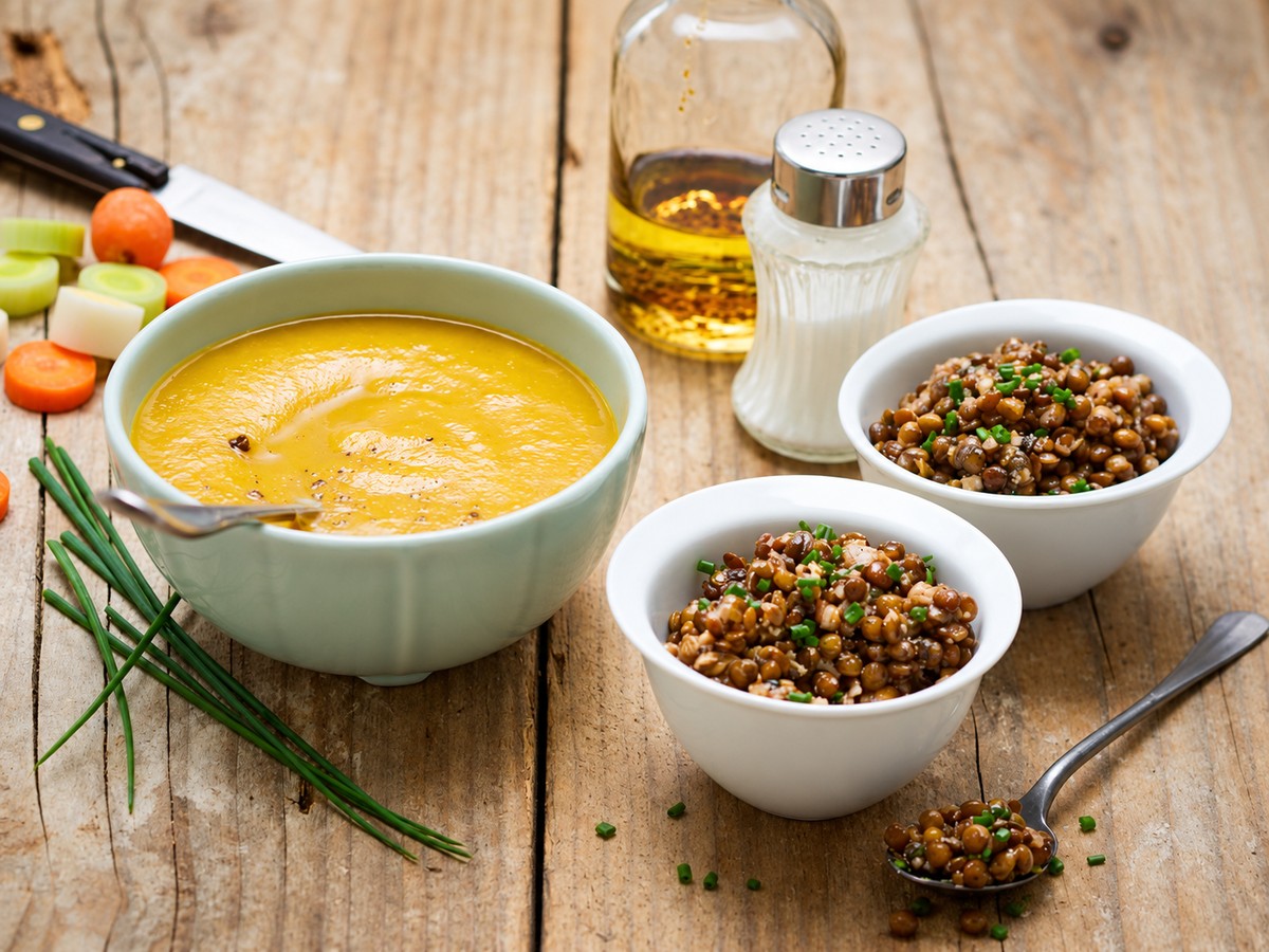 Velouté de légumes et lentilles